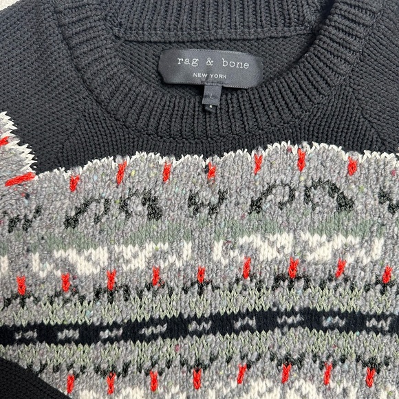 Rag & Bone Black Fair Isle Wool Blend Knit Crewneck Sweater Size L - Picture 9 of 10